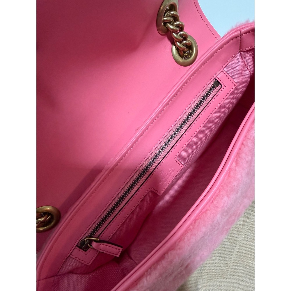 Gucci Marmont Pink Merino Shearling Chevron Shoulder Bag 443497 AACPF 5835 - Picture 4 of 6